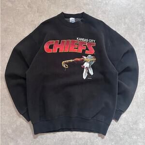 90s Vintage Kansas City Chiefs Tomahawk Black Crewneck Size XL